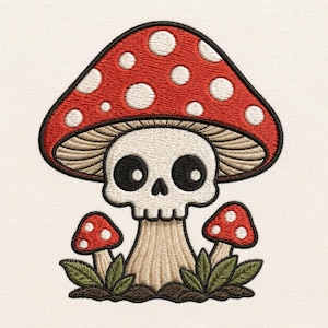Skull Mushroom Embroidery Design, Cute Gothic Toadstool With Woodland Mushrooms (Digital Download)