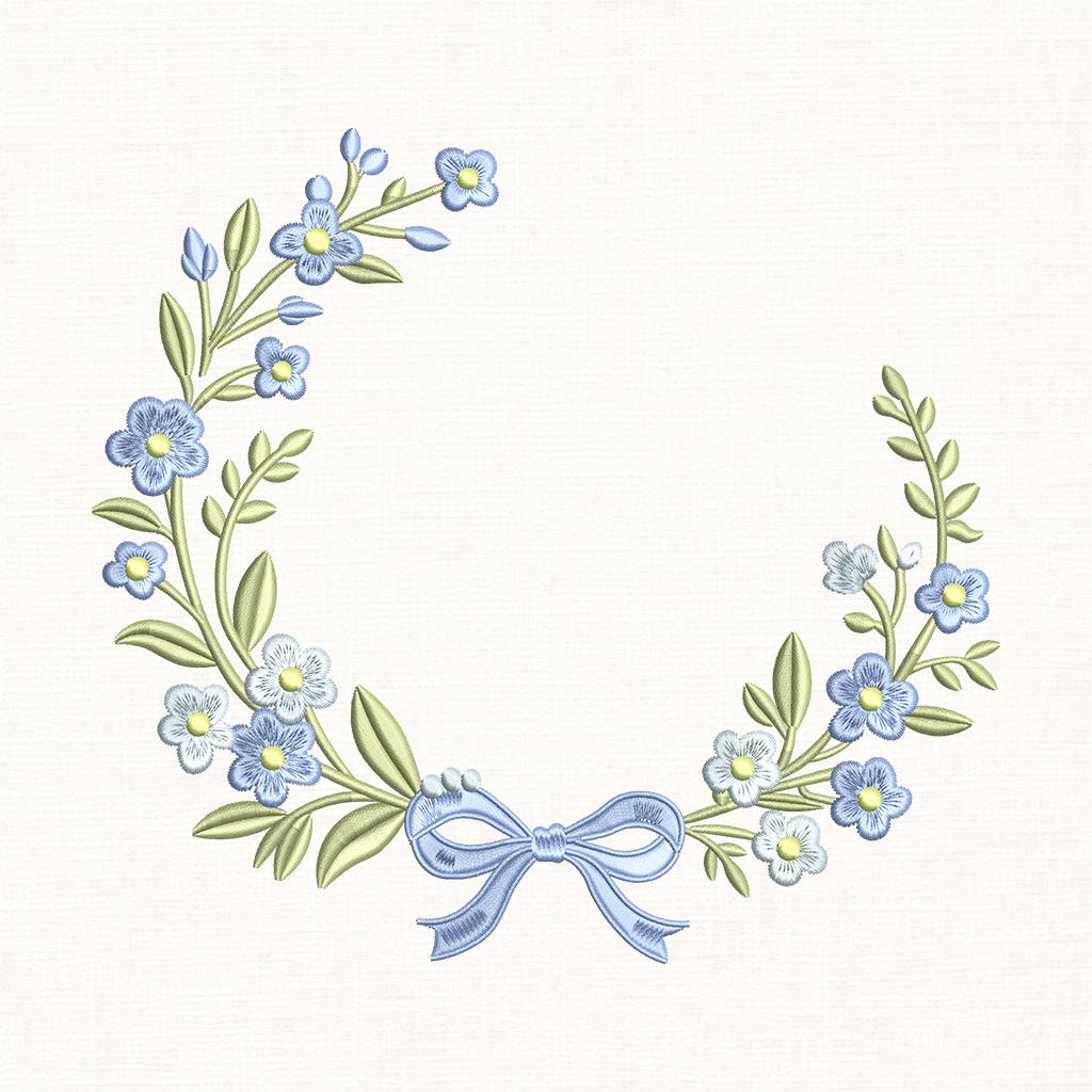 Blue Floral Wreath Embroidery Design, Botanical Frame Machine ...