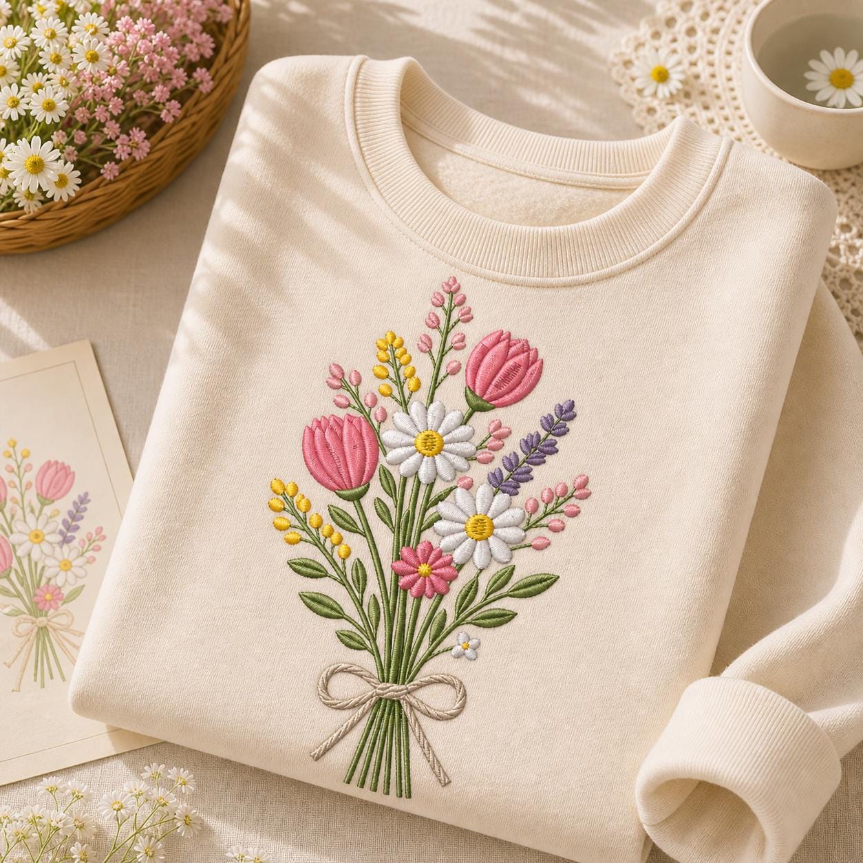 Floral Bouquet Embroidery Design, Tulip Daisy Wildflower Arrangement ...