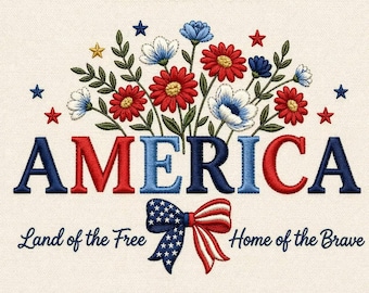 Patriotic Floral America Embroidery Design, 4th of July Machine File (Digital Download)