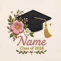 Floral Graduation Cap Name Embroidery Design (Class of 2026) (Digital File) product logo