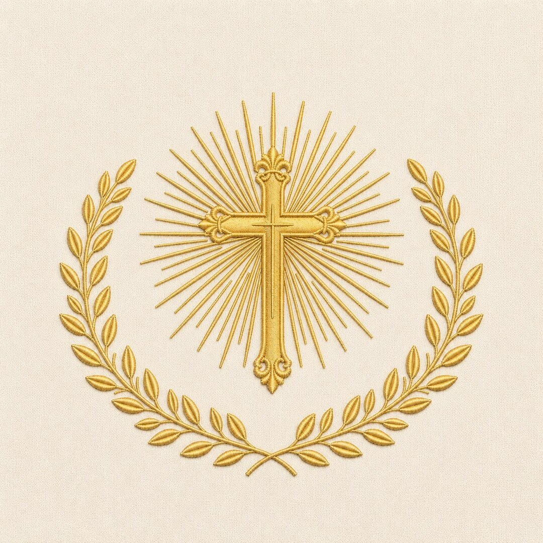Christian Cross Embroidery Design, Golden Catholic Machine Pattern ...