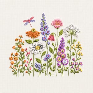 Wildflower Meadow Embroidery Design, Floral Garden Machine Embroidery File (Digital Download)