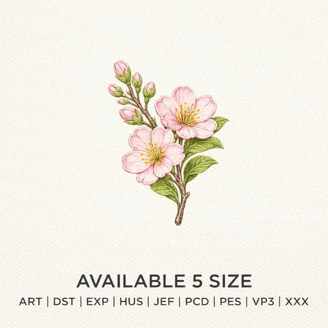 Cherry Blossom Embroidery Design: Sakura Branch Floral Machine File ...