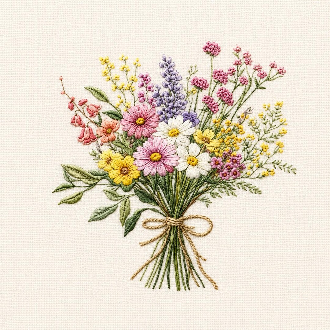 Wildflower Bouquet Embroidery Design, Spring Floral Machine Pattern ...