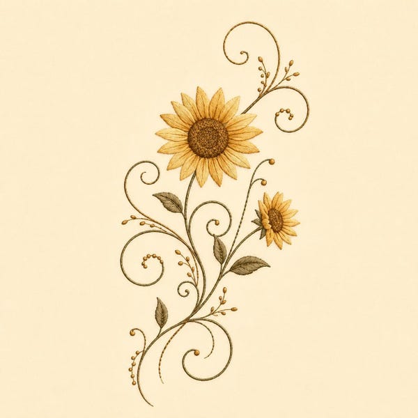 Sunflower Embroidery Design, Floral Vine Machine Embroidery File (Instant Download)