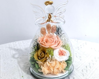 Rosa preservada en figura de ángel de cristal, regalos del Día de la Madre para mamá/esposa, rosa eterna para aniversario, regalos de cumpleaños para mujeres