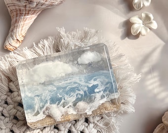 Jabón artesanal con diseño de olas del océano, barra de resina estilo nube 3D, aroma a escena de playa