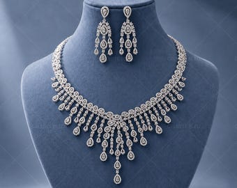 Bridal Statement Necklace Set | Rhodium Plated Crystal Jewelry Set