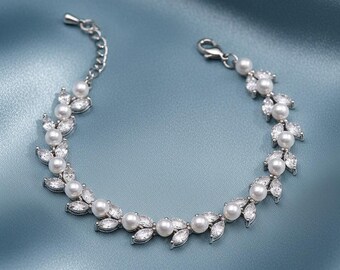 Bracelet de mariée perles argent | Bijoux de mariage pour mariée Crystal Elegant