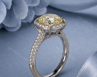 Sterling Silver Cushion Cut Halo Ring | Fancy Yellow Stone Dress Ring