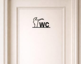 La Linea toilet door decoration - pointing character with text WC - funny wall decoration inspired by La Linea
