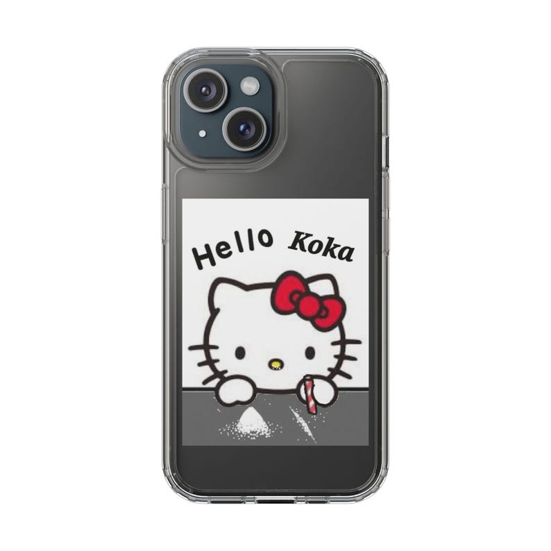 Hello Kitty 'Doing Cocaine' Clear Phone Case: Quirky Phone Decor