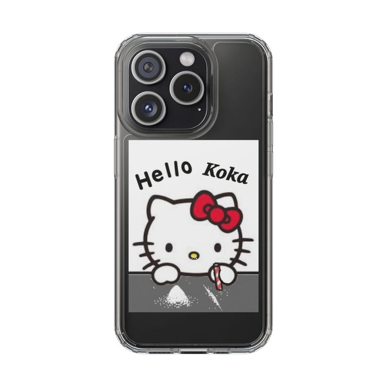 Hello Kitty 'Doing Cocaine' Clear Phone Case: Quirky Phone Decor