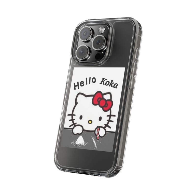 Hello Kitty 'Doing Cocaine' Clear Phone Case: Quirky Phone Decor