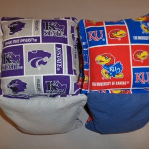 Cornhole bags Kansas Jayhawks and Kansas wildcats corn hole bean bags ACA reg size bean bags
