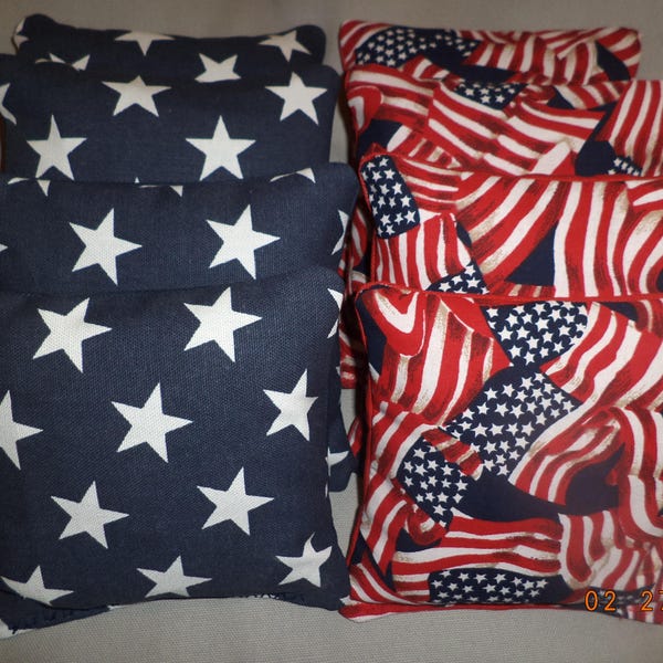 Cornhole bags American Flag Patriotic Red White and Blue  corn hole bean bags baggo tailgate toss 4th of July Fireworks