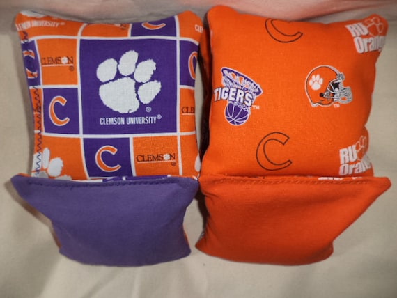 Clemson Tigers Set of 8 Embroidered Cornhole Bags & Storage Bag 
