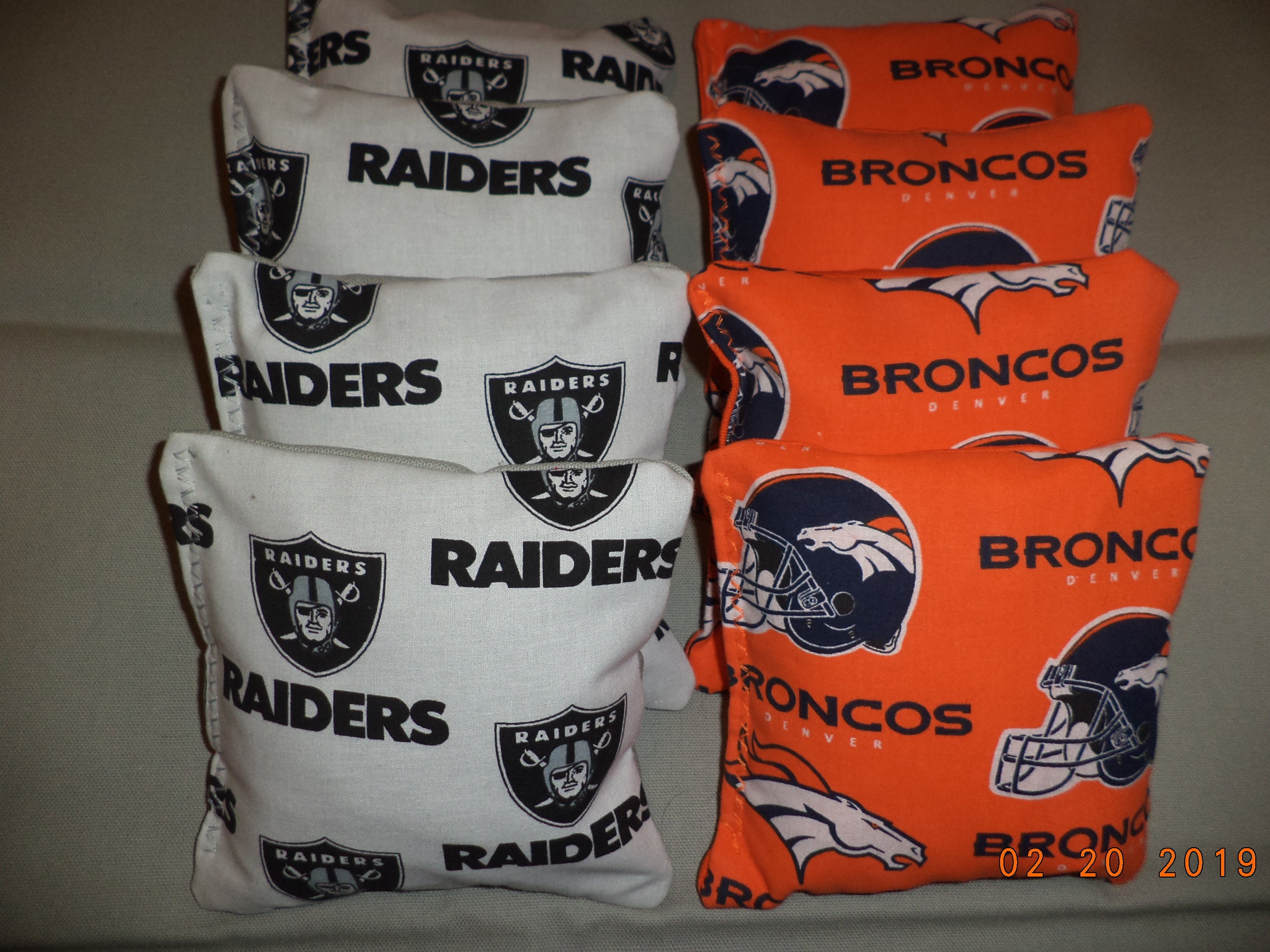 Cornhole bean bags Denver Broncos Oakland Raiders bean bag Etsy