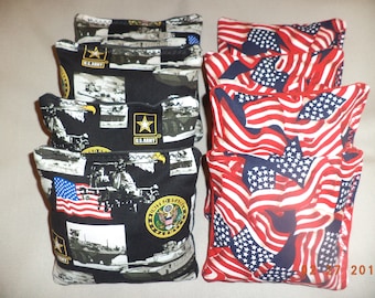Cornhole bags US Army American Flag Patriotic Red White and Blue  corn hole bean bags baggo tailgate toss ACA Size