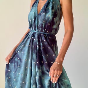 Tie dye silk dress halter boho dress event summer dress wedding guest dress free size sundress embroidered maxi dress for the beach vacation image 1