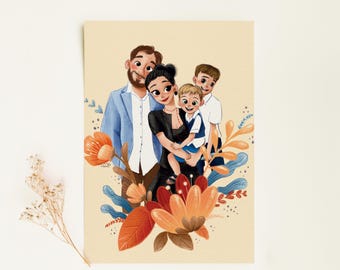 Benutzerdefinierte Familie Cartoon Portrait, personalisierte Illustration (digitale Datei)