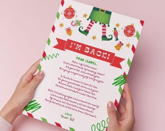 Editable Elf First Time Arrival Letter I'm Back and Goodbye Letter Set, Christmas Elf Hello Good-Bye Note, Shelf Letter, Elf First Letter