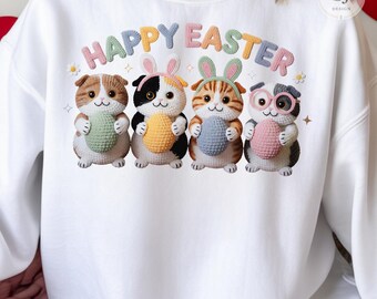 Happy Easter Cats PNG, Crochet Egg, Kawaii Kittens (Digital Download