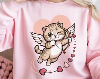 Valentine Cupid Cat PNG, Funny Cat Lover Clipart (Digital Download)