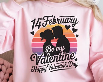 Retro Sunset Valentine's Day PNG, Couple Silhouette (Digital Download)