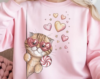 Funny Valentine Cat PNG, Heart Glasses Kitty Clipart (Digital Download)