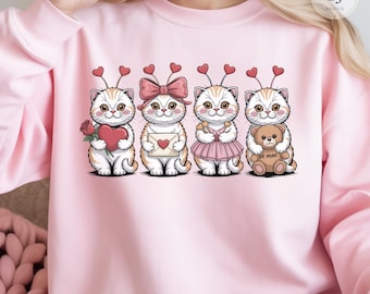Valentine Cats PNG, Cute Kitten Clipart Set with Hearts, Rose And Teddy for Sublimation, Shirts, Mugs And Crafts