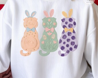 Easter Bunny Cat Trio PNG, Pastel Kawaii Clipart (Digital Download)