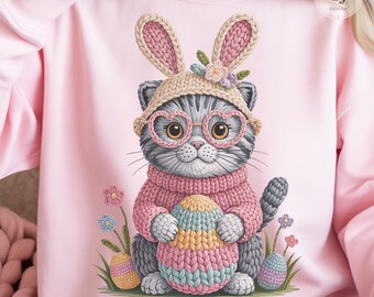Easter Cat PNG, Crochet Bunny Ears, Pastel Egg Clipart (Digital Download)