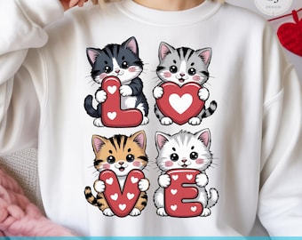 Valentine's Day Kawaii Cat LOVE Letters PNG (Digital Download)