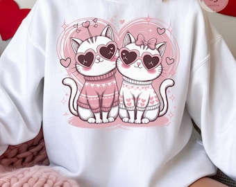 Valentine Cats Png, Kawaii Kitty Couple Png, Heart Sunglasses Png, Pink And Blue Sweater Png, Cute Cat Lovers Png, Digital Download