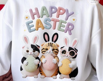 Easter Cats PNG, Bunny Ears, Crochet Egg Texture (Digital Download)