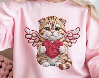 Valentine Cupid Cat PNG, Latch Hook Yarn Texture (Digital Download)