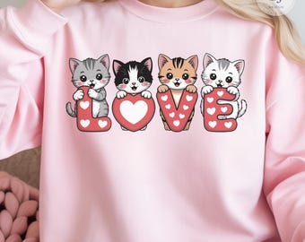 Valentine's Day Cat Png, Kawaii Kitten LOVE Letters Design (Digital Download)