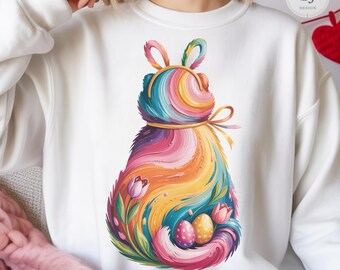 Easter Bunny Cat PNG, Rainbow Spring Clipart (Digital Download)
