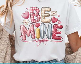 Be Mine Valentine PNG, Patchwork Letters, Heart Balloons (Digital Download)