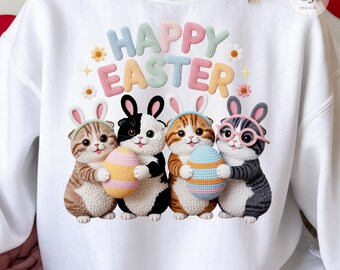 Easter Cats PNG, Bunny Ears Kittens, Crochet Egg Clipart (Digital Download