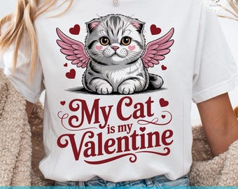 Valentine Cat PNG, Winged Cat Shirt Design (Digital Download)
