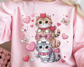 Valentine Kawaii Cats Stack PNG, Cupid Kittens Clipart (Digital Download)