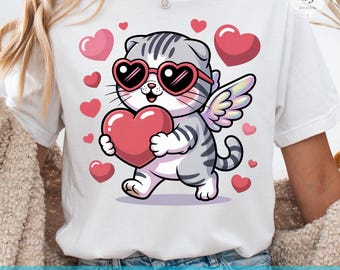 Valentine Cat Cupid Kitten PNG – Heart Sunglasses Design, valentines day gifts (Digital Download)