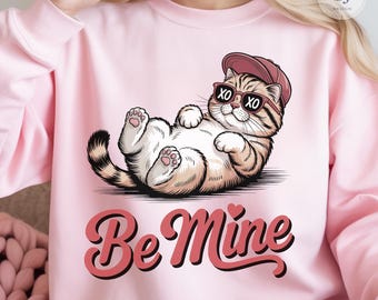 Funny Valentine Cat PNG, "Be Mine" Kitty Clipart (Digital Download)