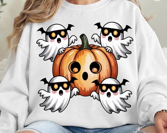 Clipart de fantasma de Halloween kawaii: PNG de abóbora, sublimação assustadora e engraçada (download digital)