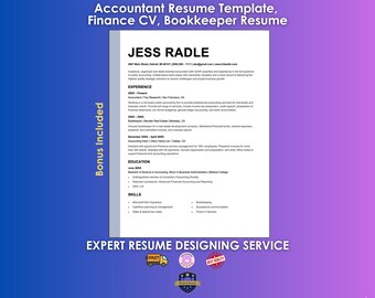 ATS Friendly Accounting Resume Template | Finance CV, Bookkeeper CV (Digital Download)