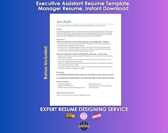 Executive Assistant Resume Template | Professional Modern Resume for Administrative Assistant | Minimalist Resume | Admin Assistant Resume