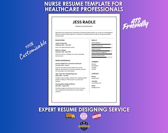 Plantilla de currículum para enfermera especializada / CV médico / Currículum de enfermera compatible con ATS / Currículum para el sector sanitario / Plantilla de currículum médico / Editable en Word